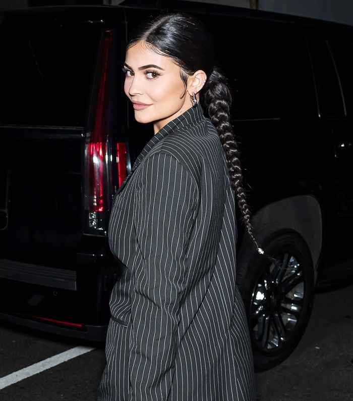 Kylie Jenner Wearing Pinstripe Suit Jacket May 3, 2019 New York City