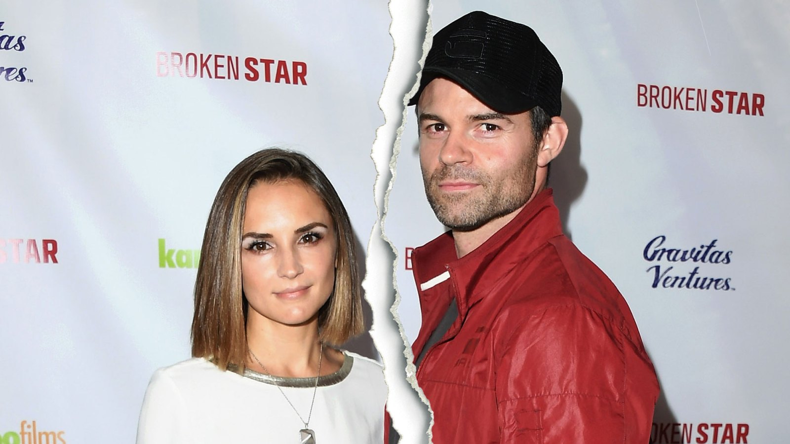 Rachael Leigh Cook and Daniel Gillies White Shirt and Red Jacket Black hat Split
