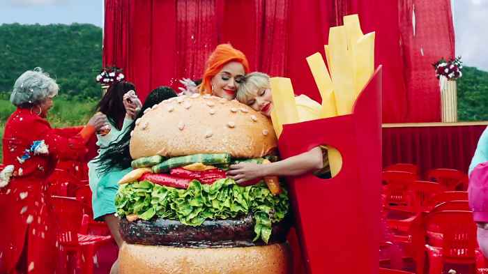 Katy Perry Dressed as a Hamburger and Taylor Swift Dressed as French Fries in the Video for You Need To Calm Down