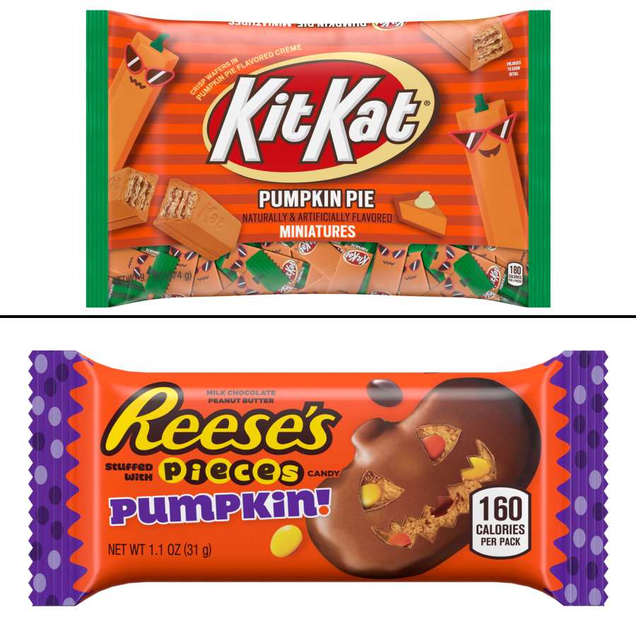 Hershey's Halloween Candy KIT KAT Pumpkin Pie and Reese's Stuffed with Pieces Pumpkin