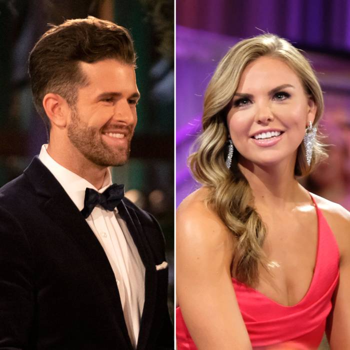 Jed Wyatt Wearing A Tuxedo and Hannah Brown Wearing A Red Dress and Long Dimond Earrings The Bachelorette Season 15
