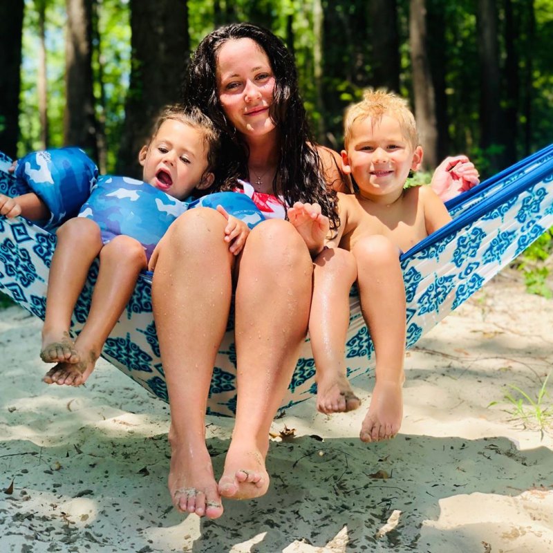 Jenelle Evans’ Summer With Kids Ensley and Kasier at River on Hammock