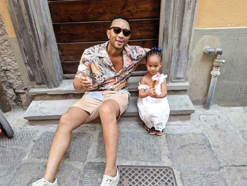John Legend and Luna Eating Ice Cream Cones on Steps So Sweet