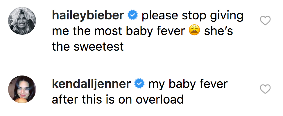 Kendall-Jenner-and-Hailey-Baldwin-baby-fever-comments-instagram