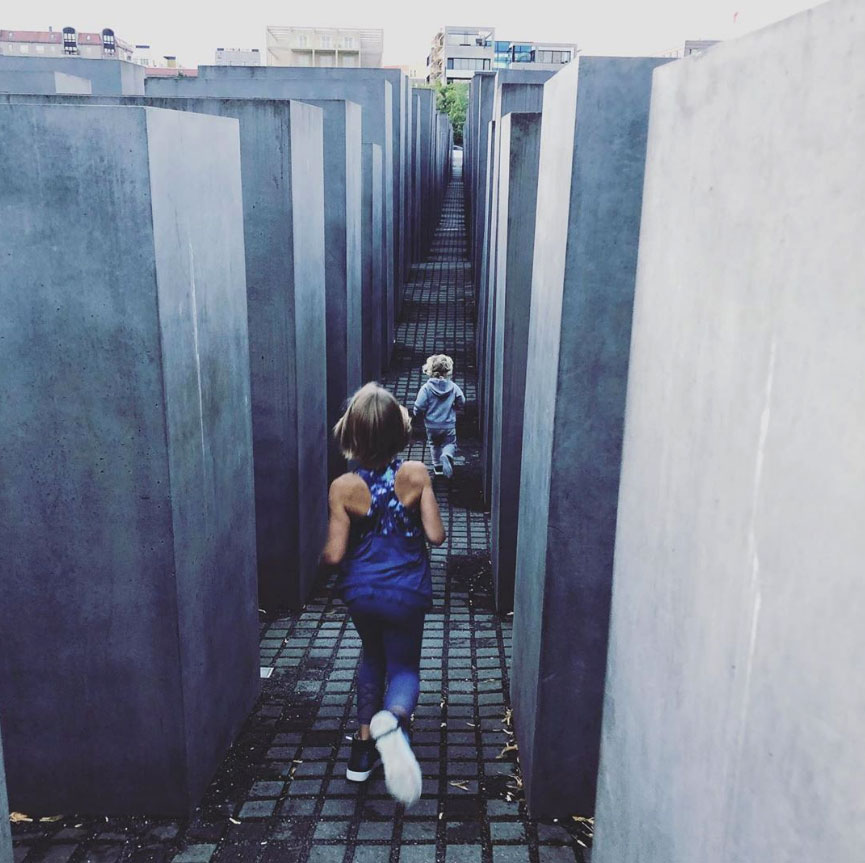 Pinks Children Willow and Jameson Running Through Holocaust Memorial Berlin