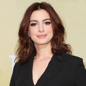 Anne Hathaway Black Sequin Suit May 8, 2019