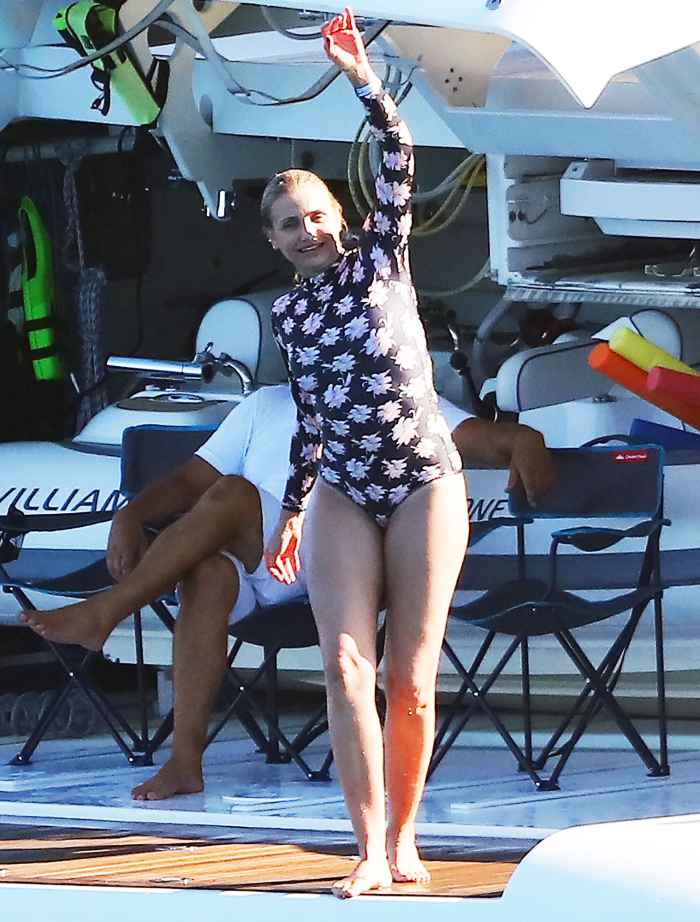 Cameron Diaz About to Jump Off a Yacht in a Long-Sleeve Bathing Suit Benji Madden Live Their Best Lives During Saint-Tropez Vacation
