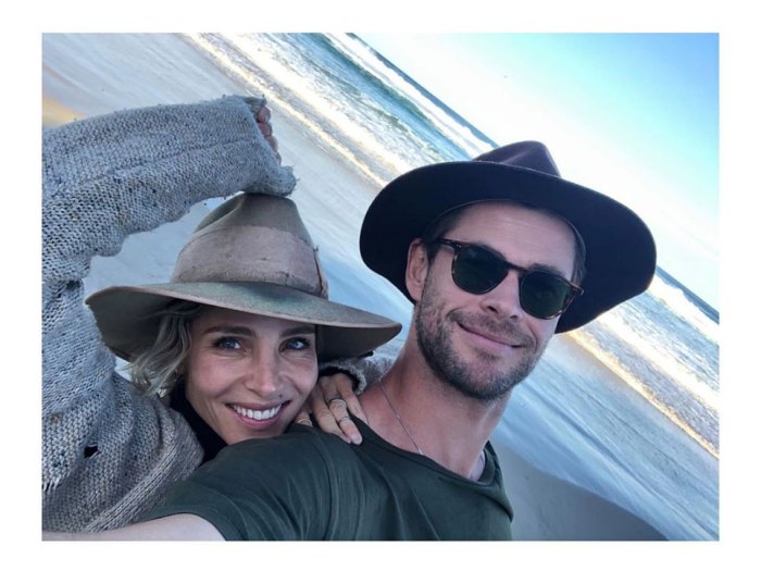 Elsa Pataky And Chris Hemsworth Birthday Instagram Selfie Brimmed Hats Sunglasses Ocean Beach