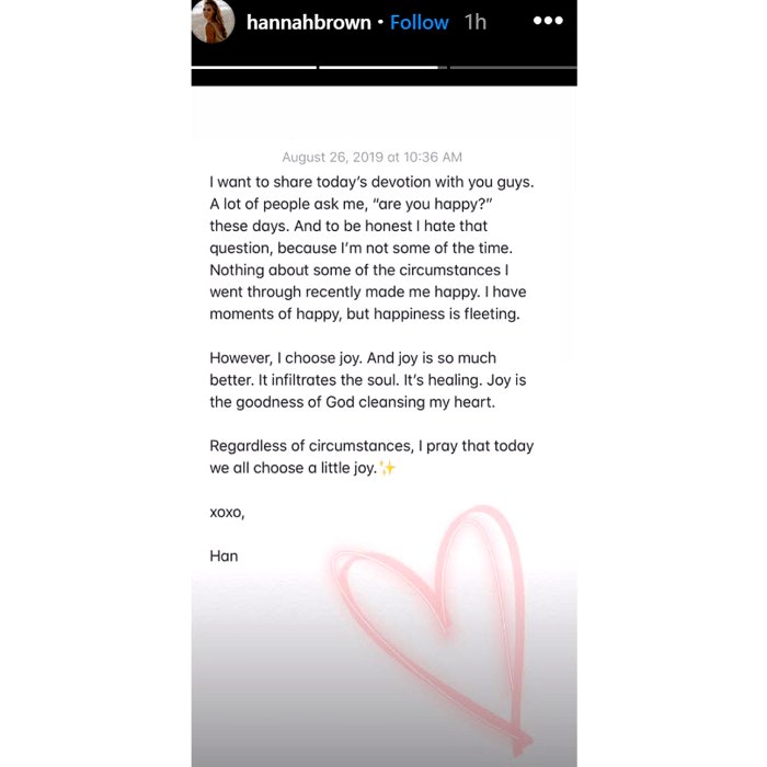 Hannah Brown Posts Candid Note About Why She’s Not Happy