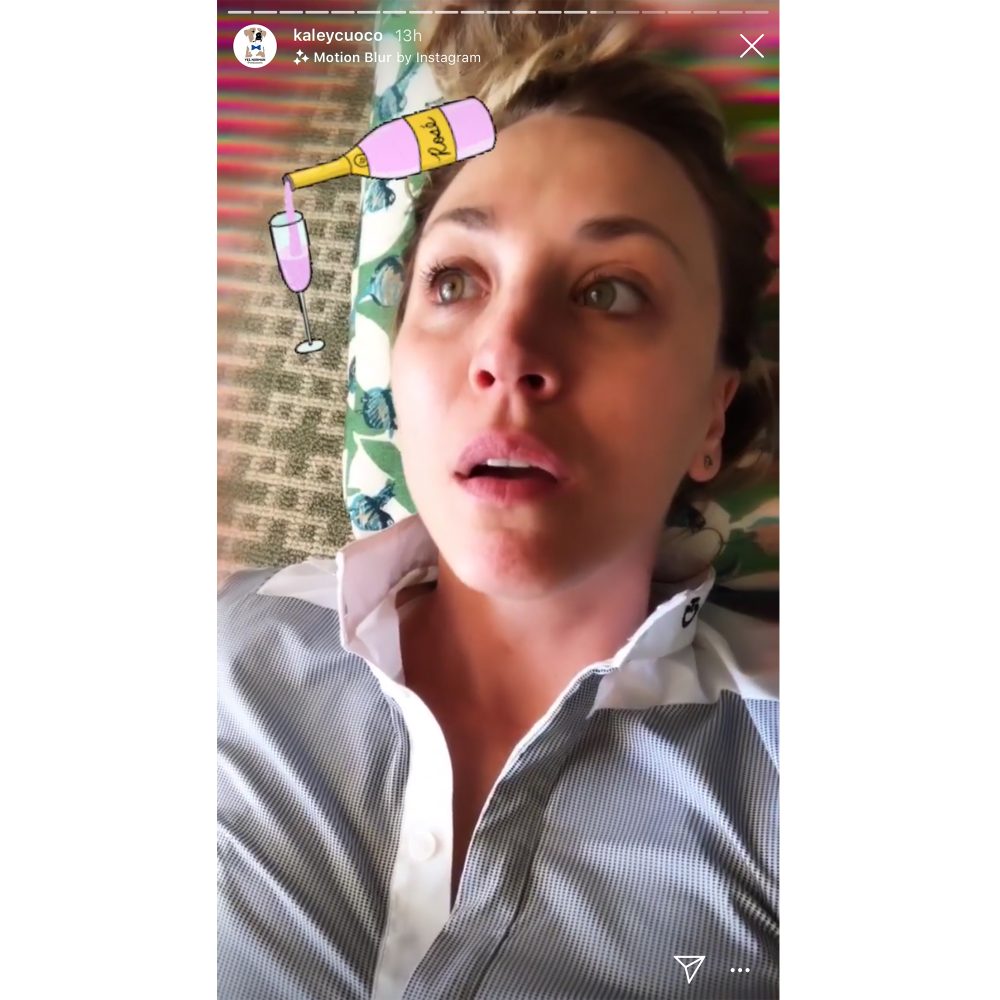 Kaley Cuoco Drinks Wine From Straw on the Floor During Back Spasm