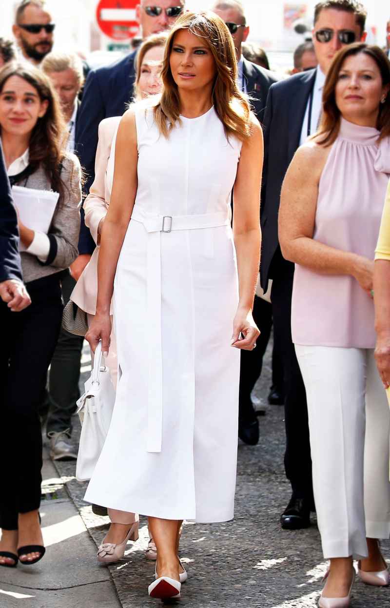Melania Trump White Belted Dress August 25, 2019