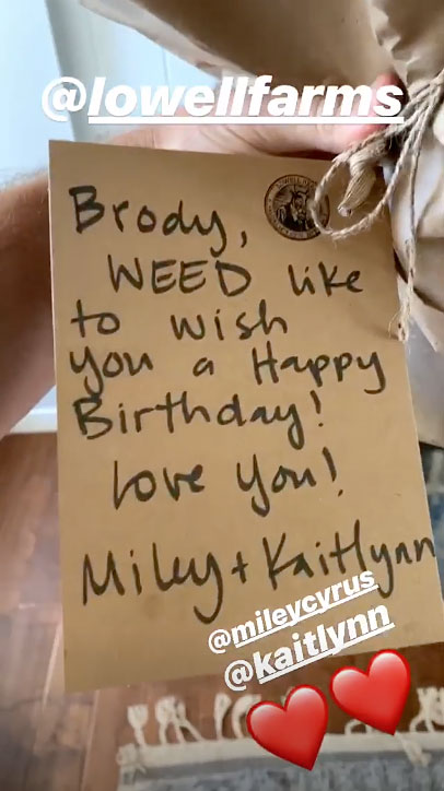 Miley Cyrus and Kaitlynn Carter Send Weed Bouquet to Brody Jenner