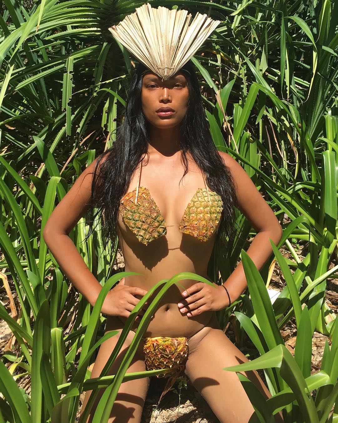 Transgender Playmate Geena Rocero Makes Swimsuits Out of Fruits and Leaves