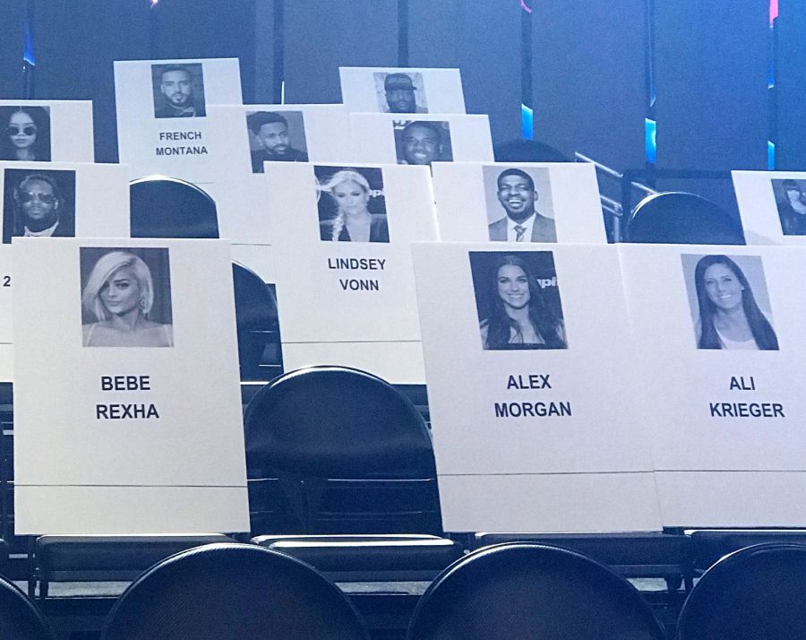 Bebe Rexha, Lindsey Vonn, Alex Morgan, Ali Krieger Seating Cards 2019 MTV VMAs Seating