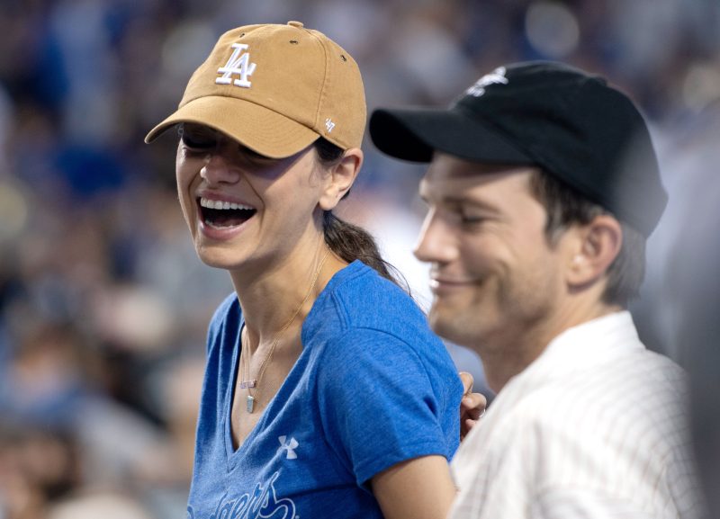 Ashton Kutcher Enjoys Dodgers Game With Mila Kunis After Demi Revelations
