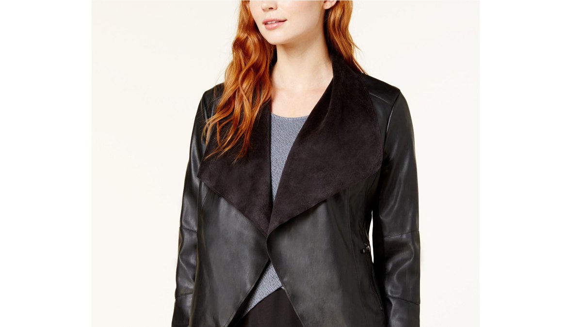 Bar III Flyaway Faux-Leather Jacket Black