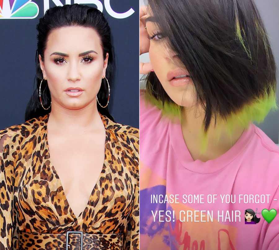 Demi Lovato Hair Change Black to Black with Green Tips