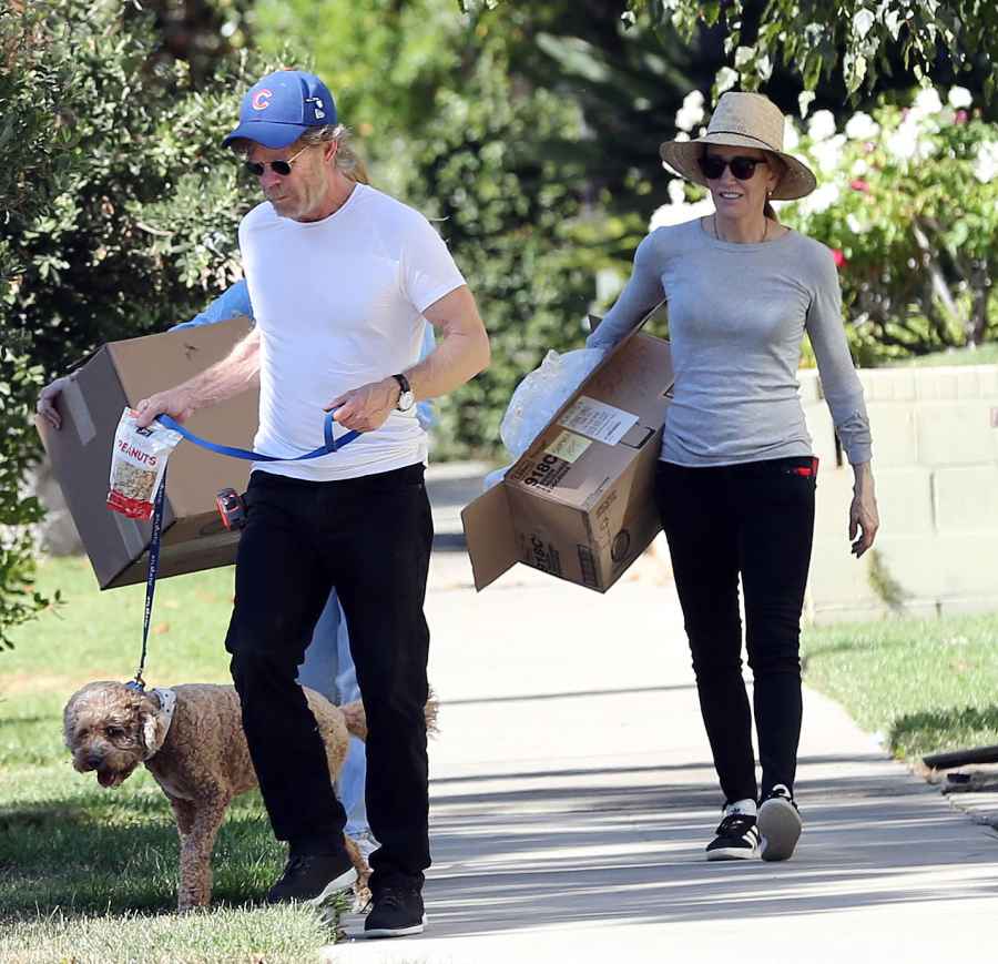 William H Macy Walking Dog Holding Bag of Peanuts Wearing Cubs Baseball Cap and Felicity Huffman Spotted for the First Time Since Being Sentenced to Prison in College Admissions Case Sun Hat