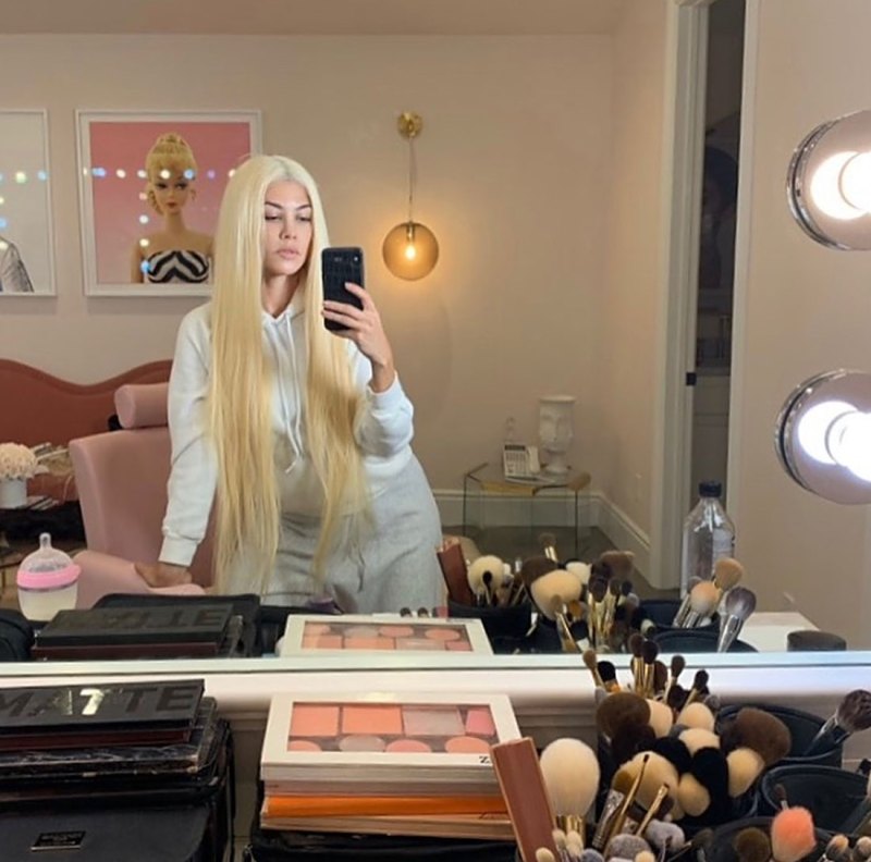 Kourtney Kardashian Long Blonde Wig Instagram September 28, 2019