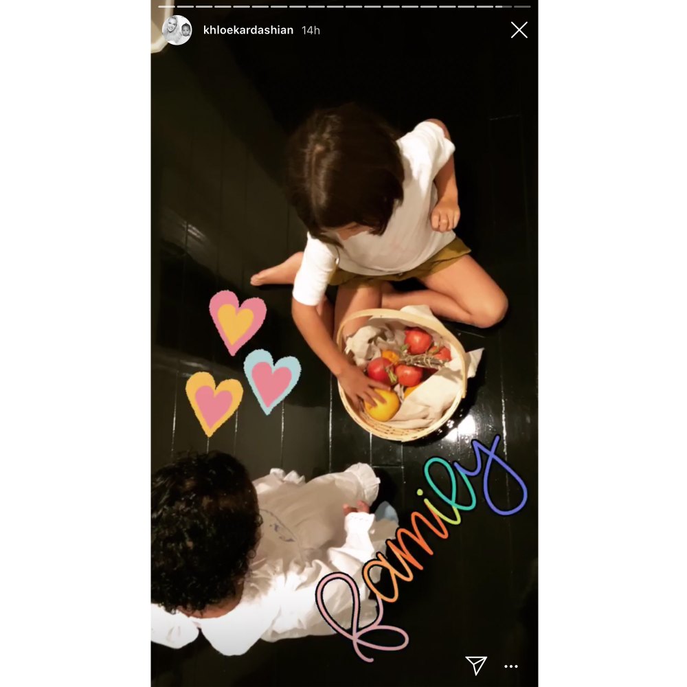 True Thompson and Penelope Disick with Fruit Basket