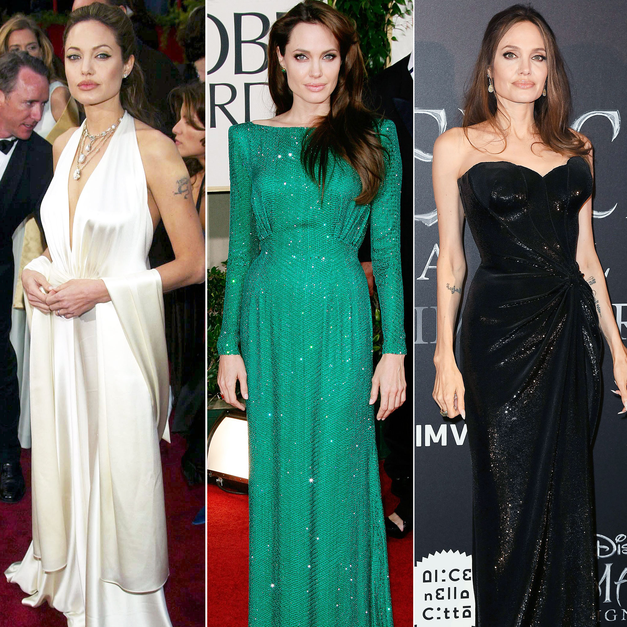 Angelina Jolie Green Long Sleeve Dress Golden Globes - Lunss
