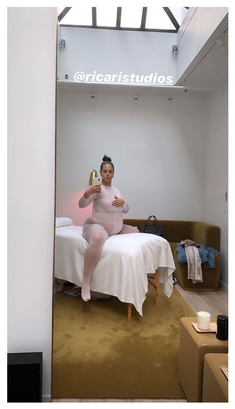 Ashley-Graham-Instagram-Selfie-Pregnancy-Sheer-White-Outfit