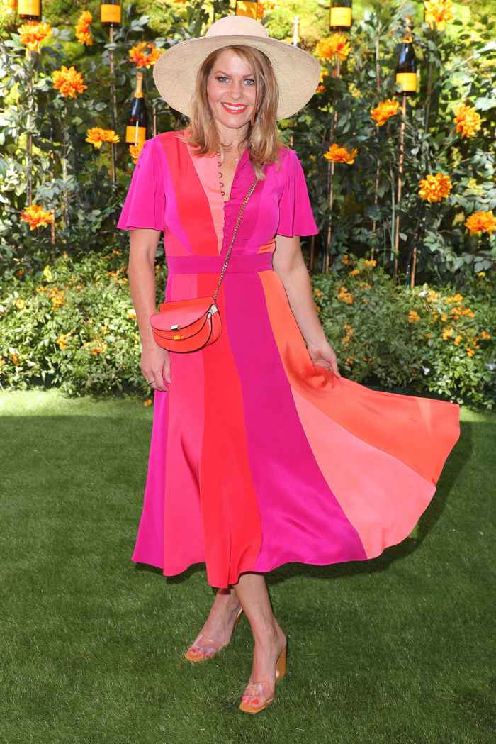 Candace Cameron Bure Veuve Clicquot Polo Classic Colorful Dress and Sun Hat Wearing Prabal Gurung