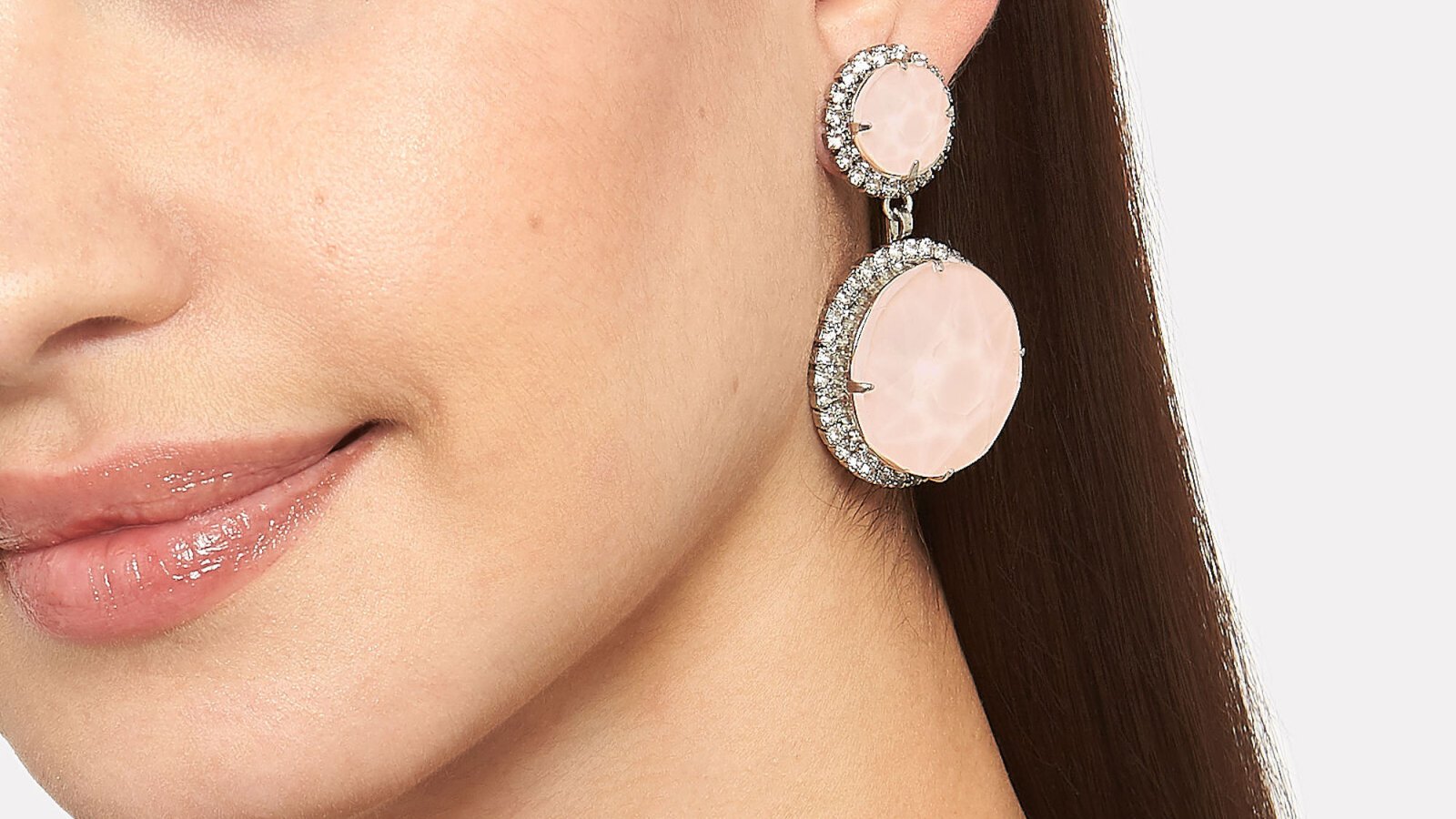 Elizabeth Cole Pink Quartz Drop Earrings model shot