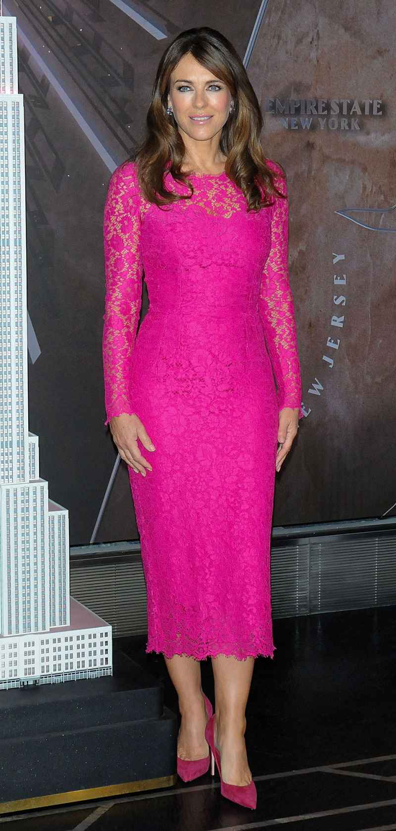 Elizabeth Hurley Pink Dress Empire State Building