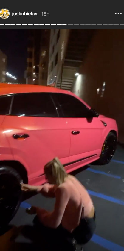 Hailey Baldwin Scratches Justin Bieber's Pink Lamborghini