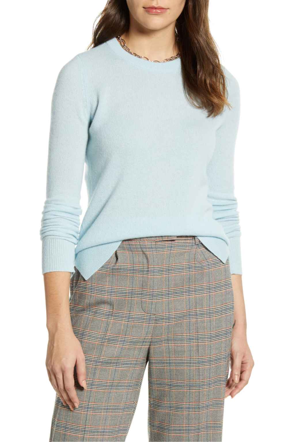 Halogen Crewneck Cashmere Sweater baby blue