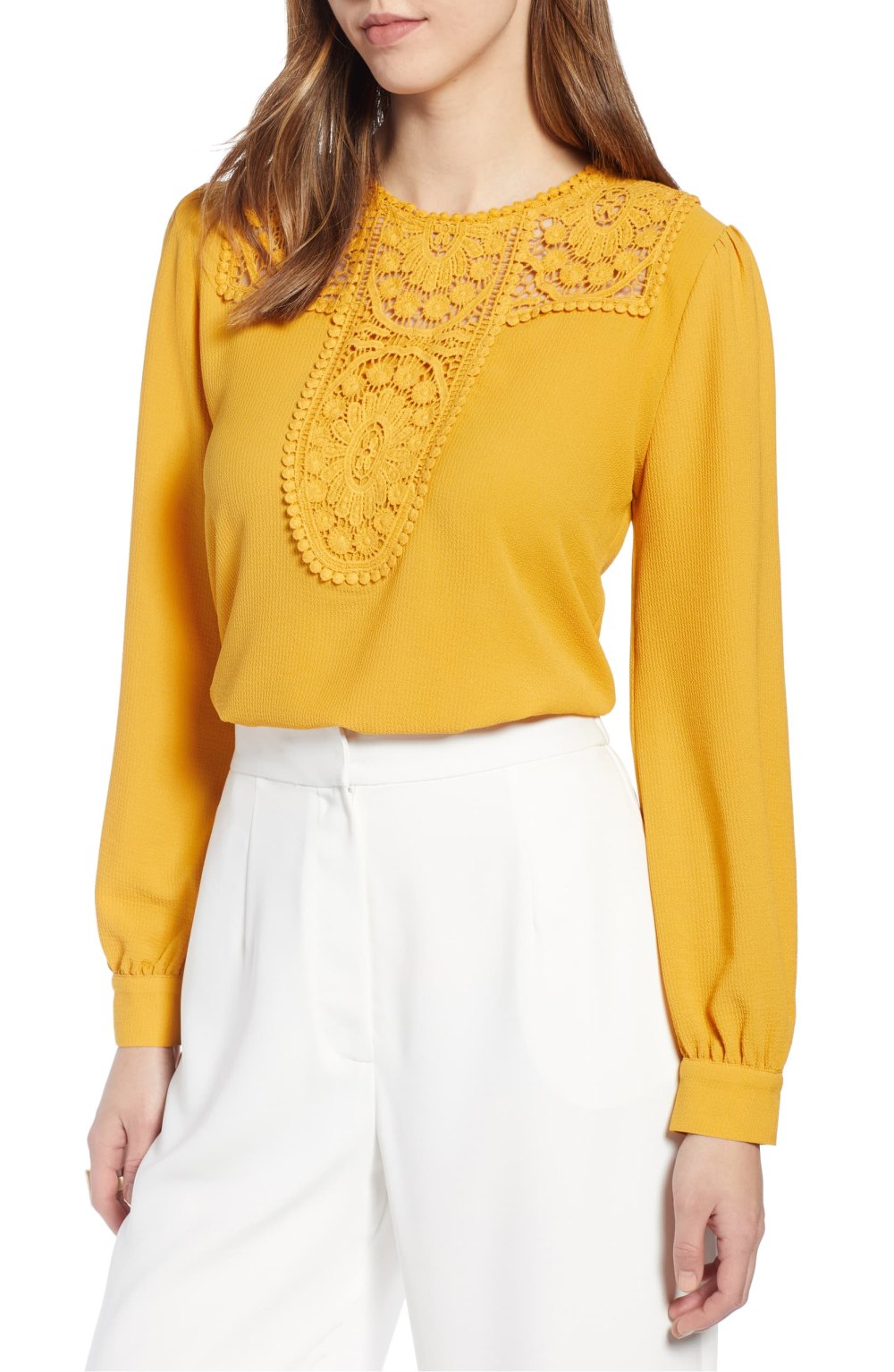 Halogen Lace & Crepe Blouse yellow