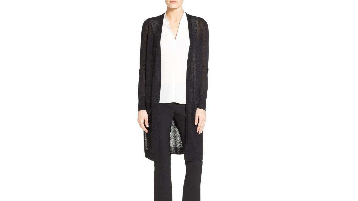 Halogen Long Linen Blend Cardigan black