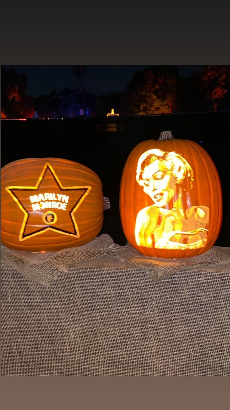 Kanye West and Kim Kardashian Nights of the Jack Fall Family Fun Gallery Halloween Carved Pumpkin Marilyn Monroe