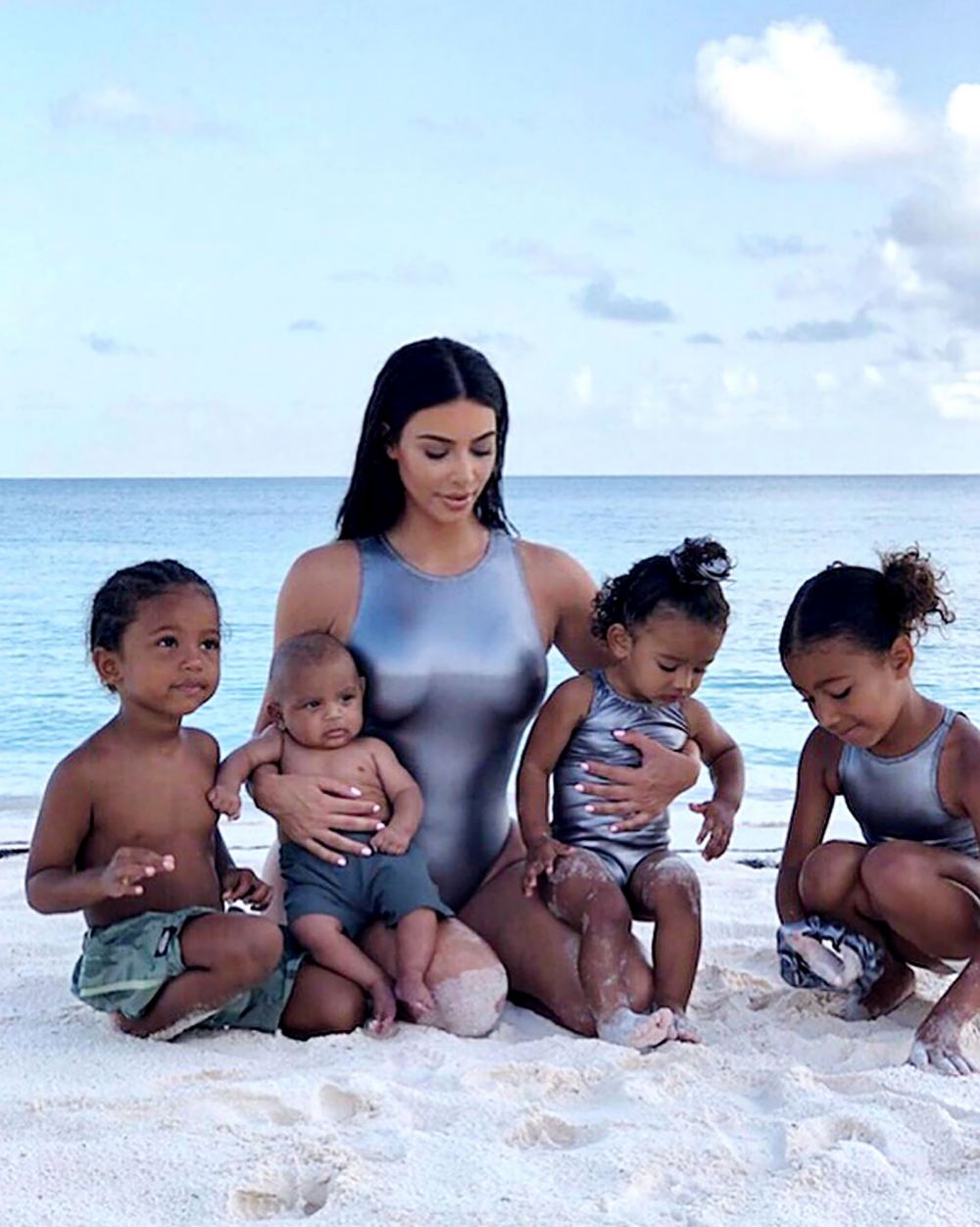 Kim Kardashian With Kids In Ocean
