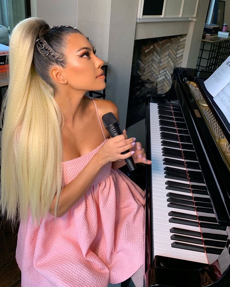 Kourtney Kardashian as Ariana Grande Instagram Piano Pink Dress