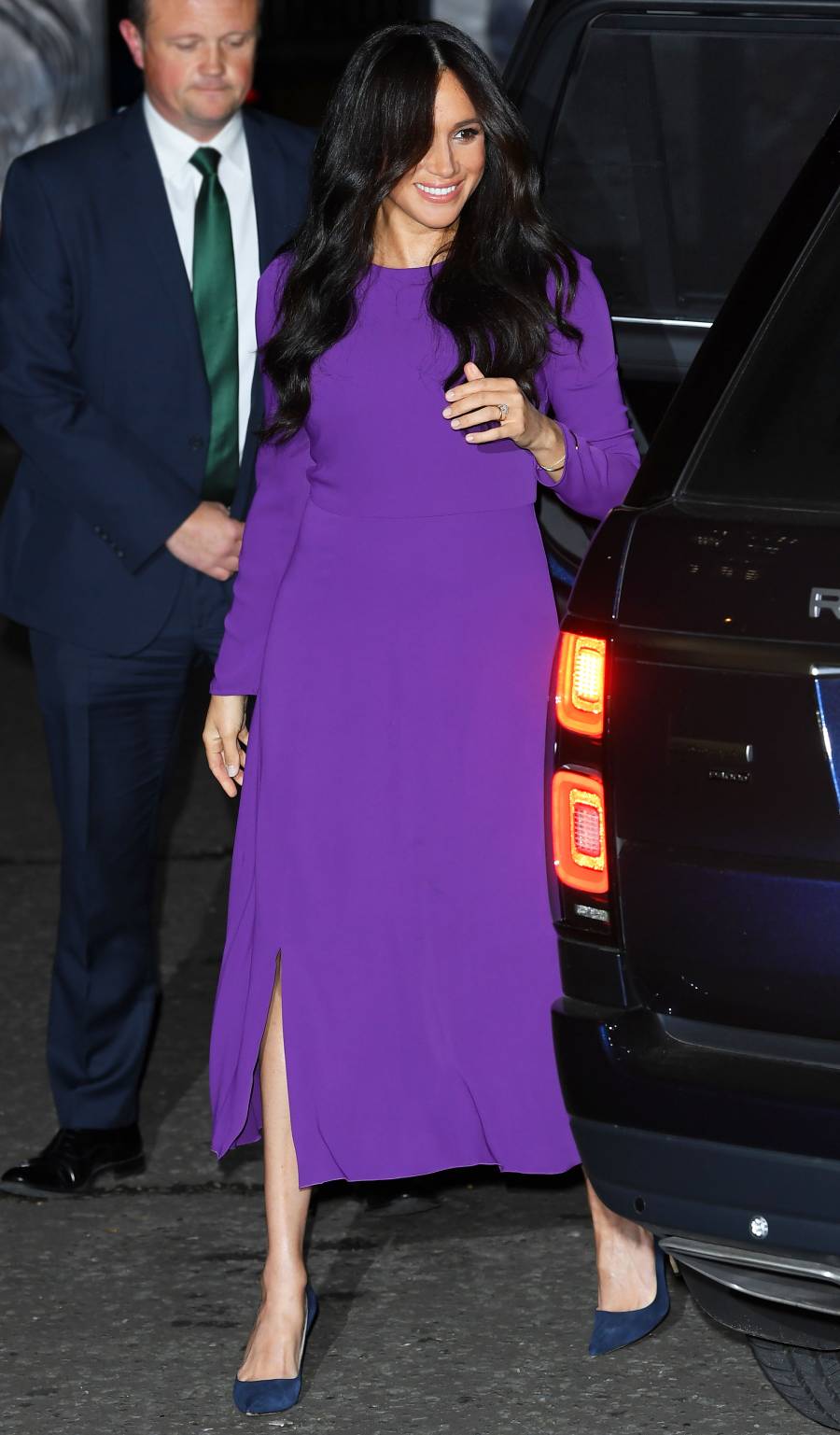 Meghan Markle Purple Dress October 22, 2019