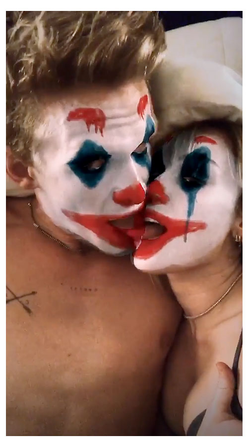 Miley Cyrus and Cody Simpson Instagram Joker Kiss Tounge