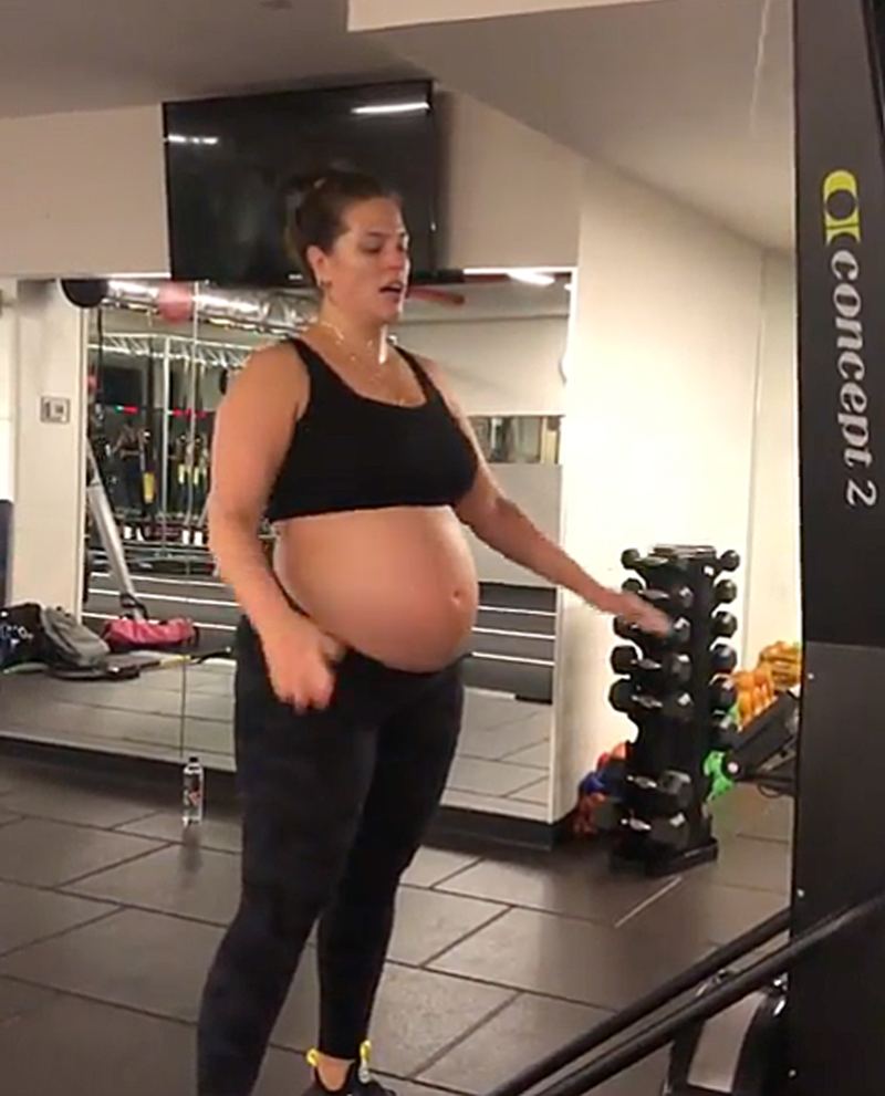 Pregnant Ashley Graham Works Out At Gym