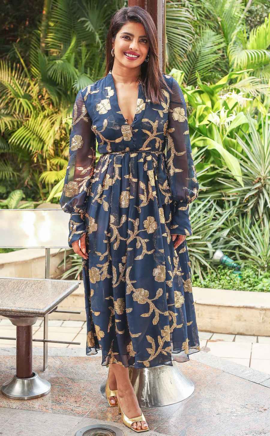 Priyanka Chopra Blue-Gold Dress October 24, 2019