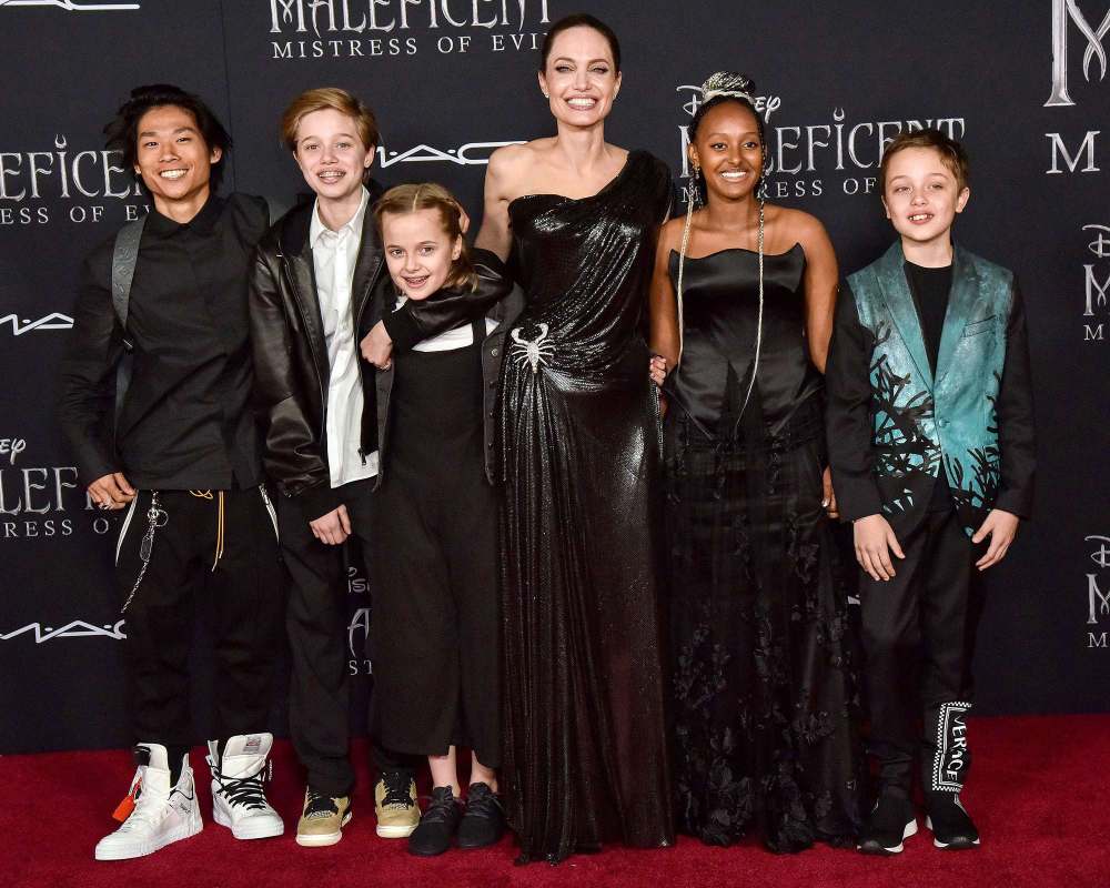 Shiloh Jolie-Pitt, Vivian Jolie-Pitt, Angelina Jolie, Zahara Jolie-Pitt and Knox Jolie-Pitt Maleficent Premiere