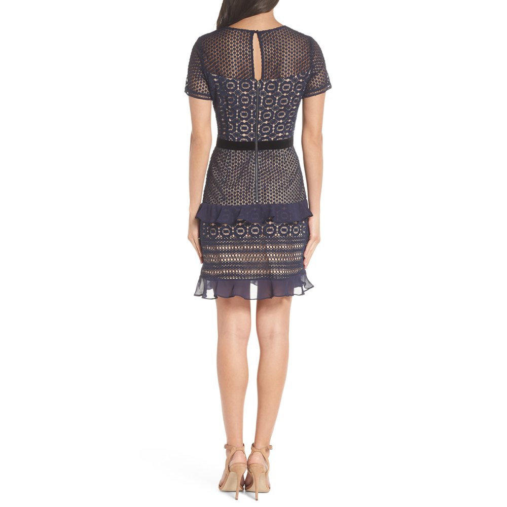 Chelsea28 Velveteen Belt Lace Sheath Dress