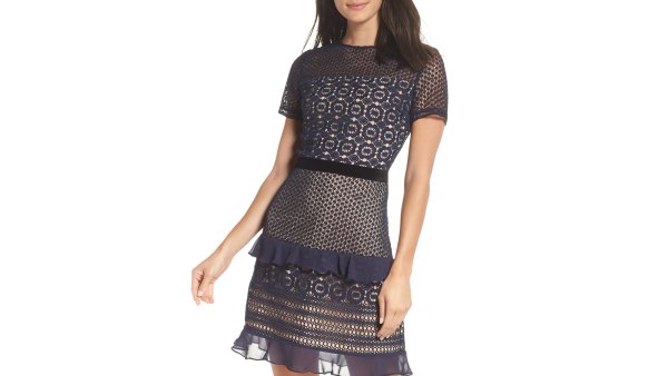 Chelsea28 Velveteen Belt Lace Sheath Dress