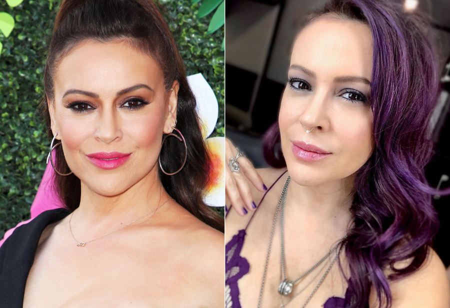 Alyssa Milano Hair Change Brown to Purple Hair