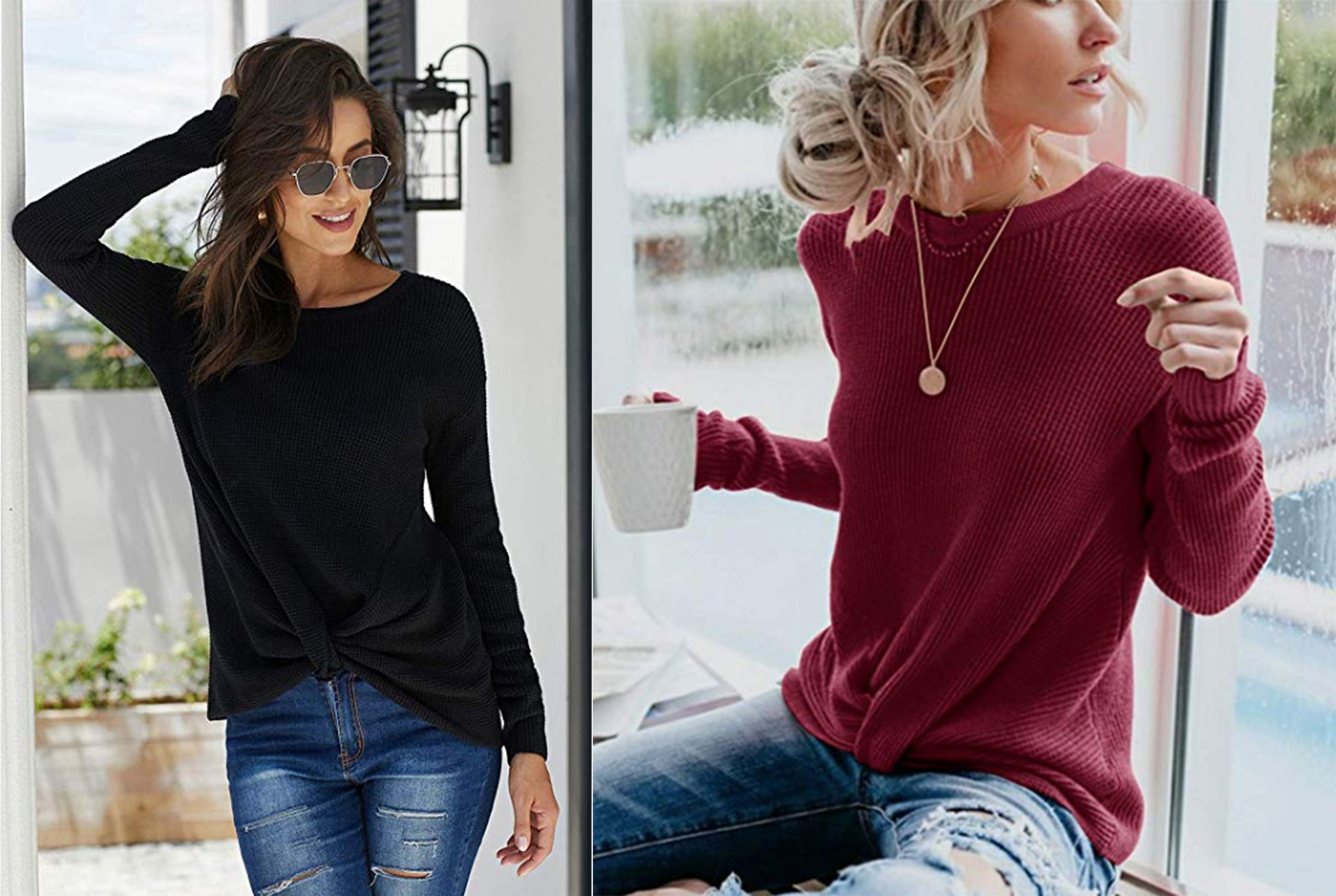 Yidarton Women's Front Twist Knot Knit Crewneck