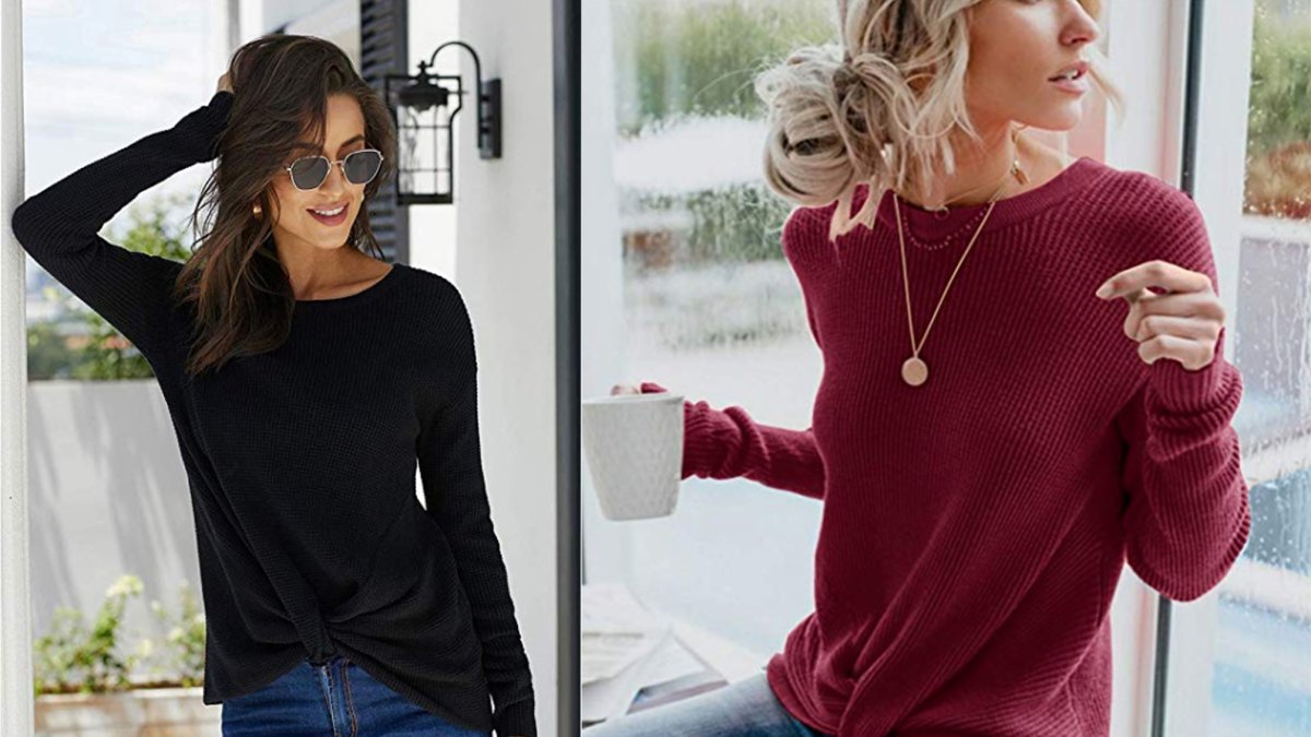 Yidarton Women's Front Twist Knot Knit Crewneck