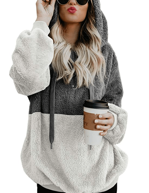 BLENCOT Womens Oversized Fuzzy Hooded Sweatshirt