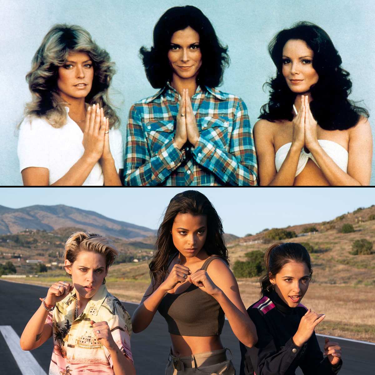 Farrah Fawcett, Kate Jackson, Jaclyn Smith, Kristen Stewart, Ella Balinska and Naomi Scott Charlies Charlie’s Angels Through the Years