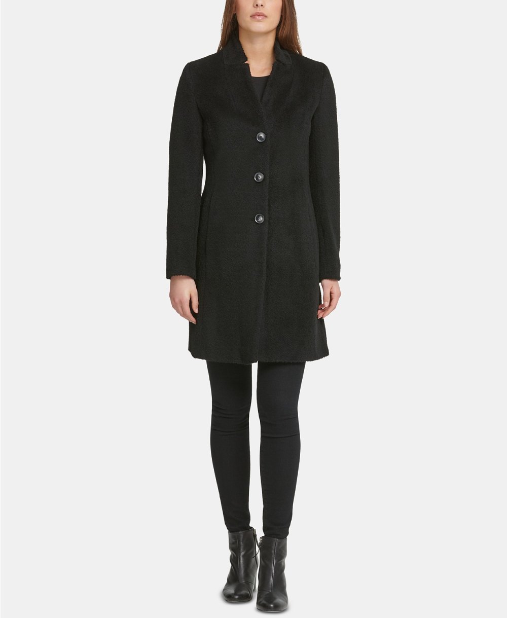 DKNY Single-Breasted Wool-Alpaca Blend Walker Coat (Black)