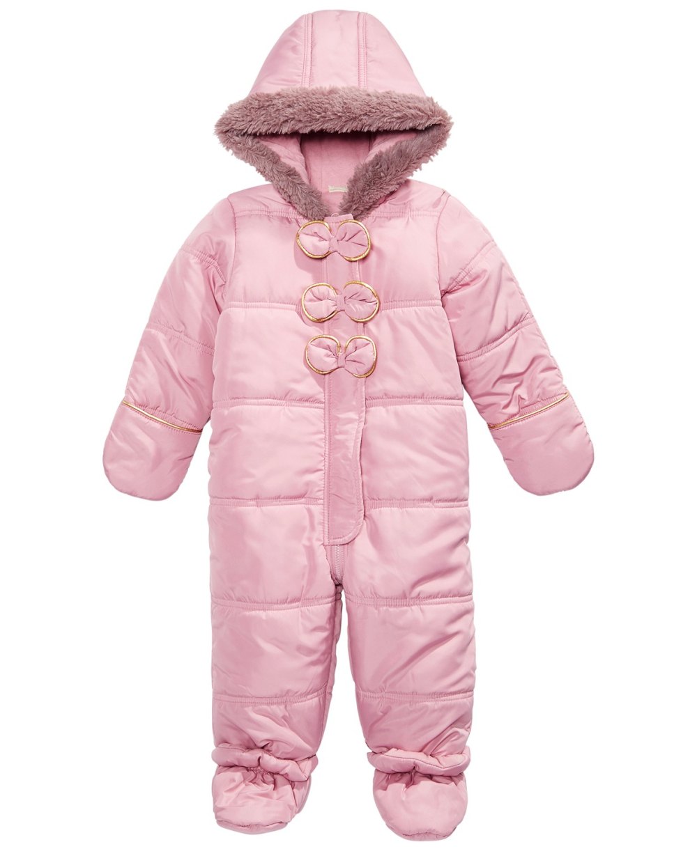 First Impressions Baby Girls Bow Trim Snowsuit, Created for Macy's
